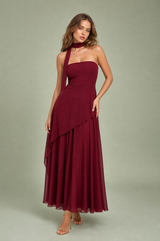 Asymmetric Halter-Neck Maxi Dress