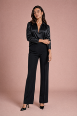 Gray Satin-Effect Draped V-Neck Shirt