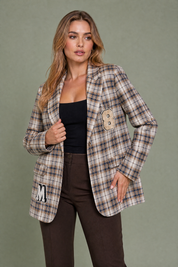 Blazer marron à carreaux | Vue rapprochée | Lounelle Paris