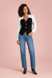 Pull bicolore col en V | Vue de face | Lounelle Paris