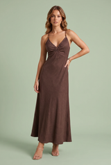 Brown Cross-Back Maxi Dress