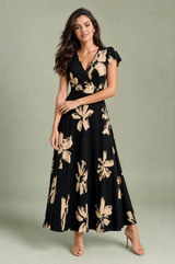 Floral Print V-Neck Maxi Dress