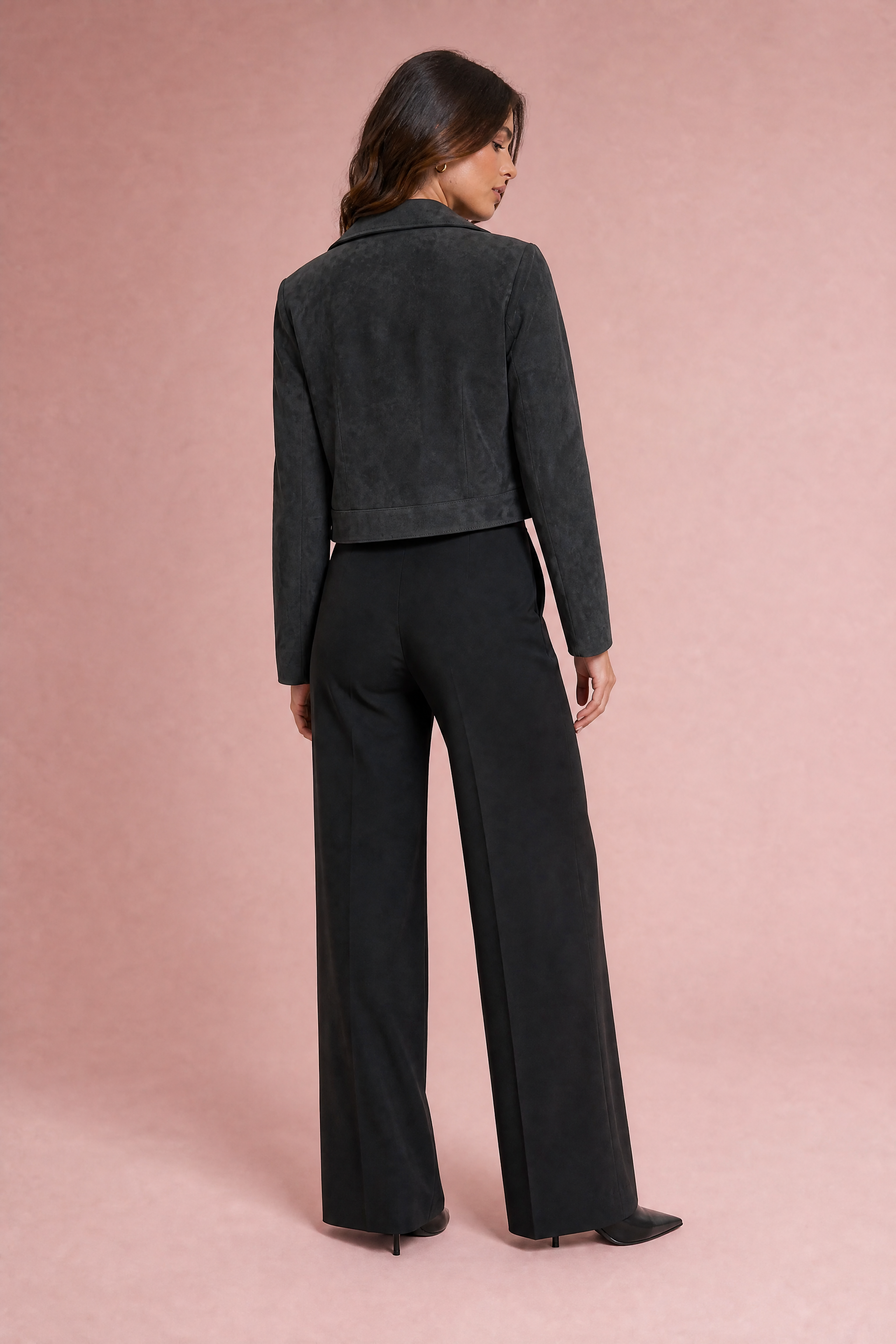 Veste courte suédine zip asymétrique | Vue de dos | Lounelle Paris