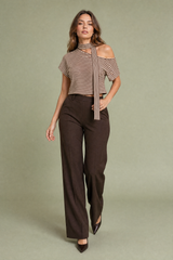 Brown striped off-the-shoulder top