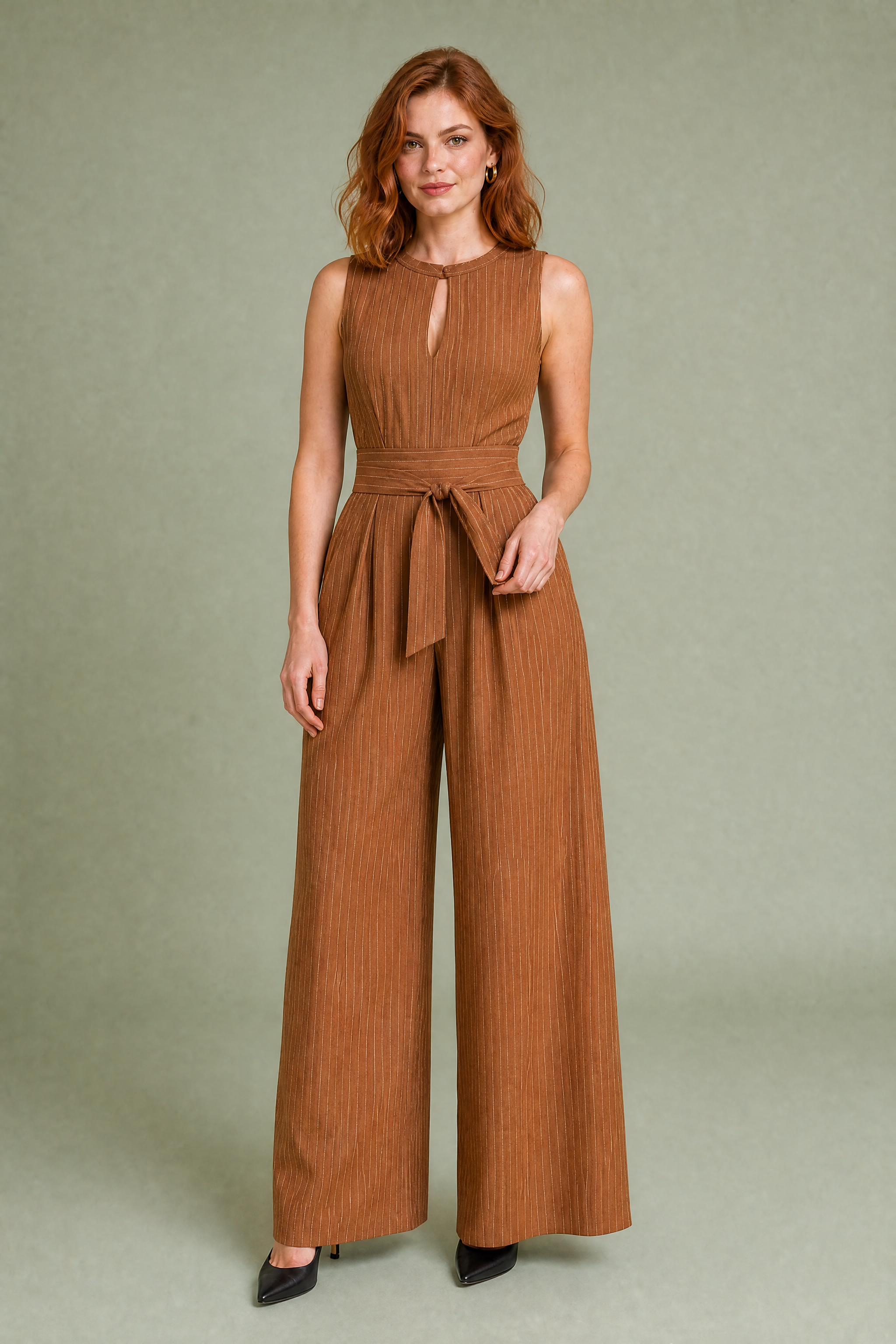 Combinaison rayée taille marquée | Variante Camel | Lounelle Paris