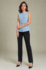 Black Textured Belted Sleeveless Vest