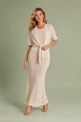 Beige 3-Piece Openwork Knit Set