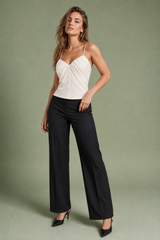 Ecru Draped Cowl-Neck Open-Back Cami Top