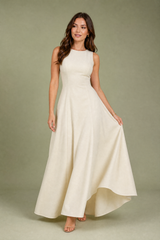 Cream Flared Sleeveless Maxi Dress
