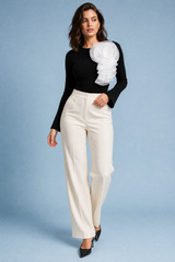 Black Floral-Appliqué Long-Sleeve Bodysuit