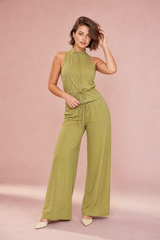Sleeveless High-Neck Wide-Leg Pants Set
