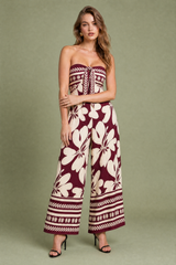 Black Floral Backless Bandeau Wide-Leg Jumpsuit