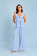 Yellow V-Neck Pants Set
