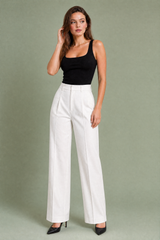 White Tailored High-Waisted Wide-Leg Pants