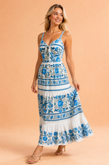 Blue Floral Strappy Maxi Dress