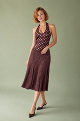 Brown Polka Dot Halter-Neck Set