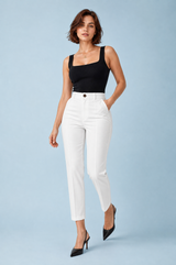 High-Waisted Straight-Leg Ankle Pants
