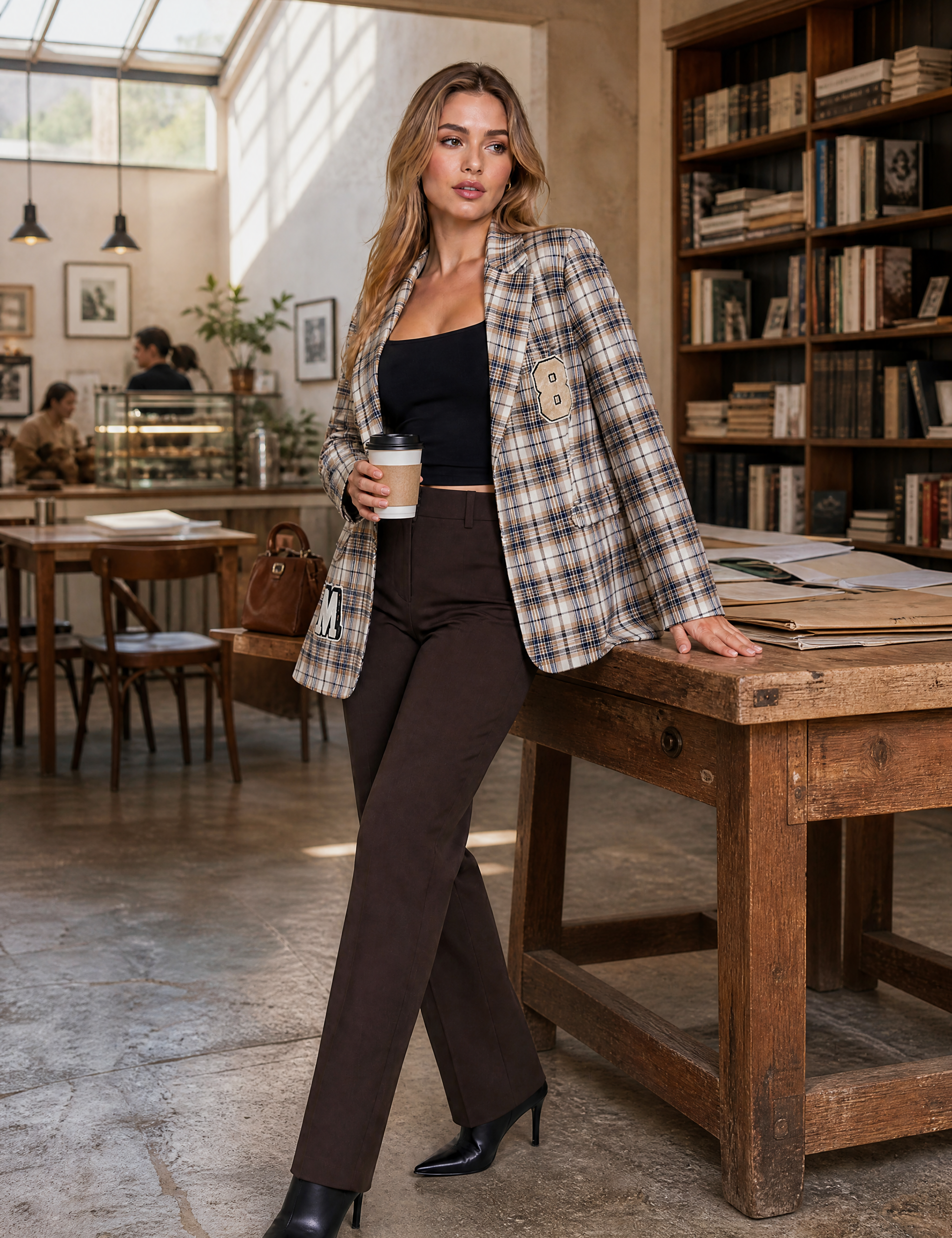Blazer marron à carreaux | Photo lifestyle | Lounelle Paris