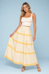 High-Waisted Yellow Striped Maxi Skirt
