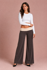 Brown low-rise wide-leg pants
