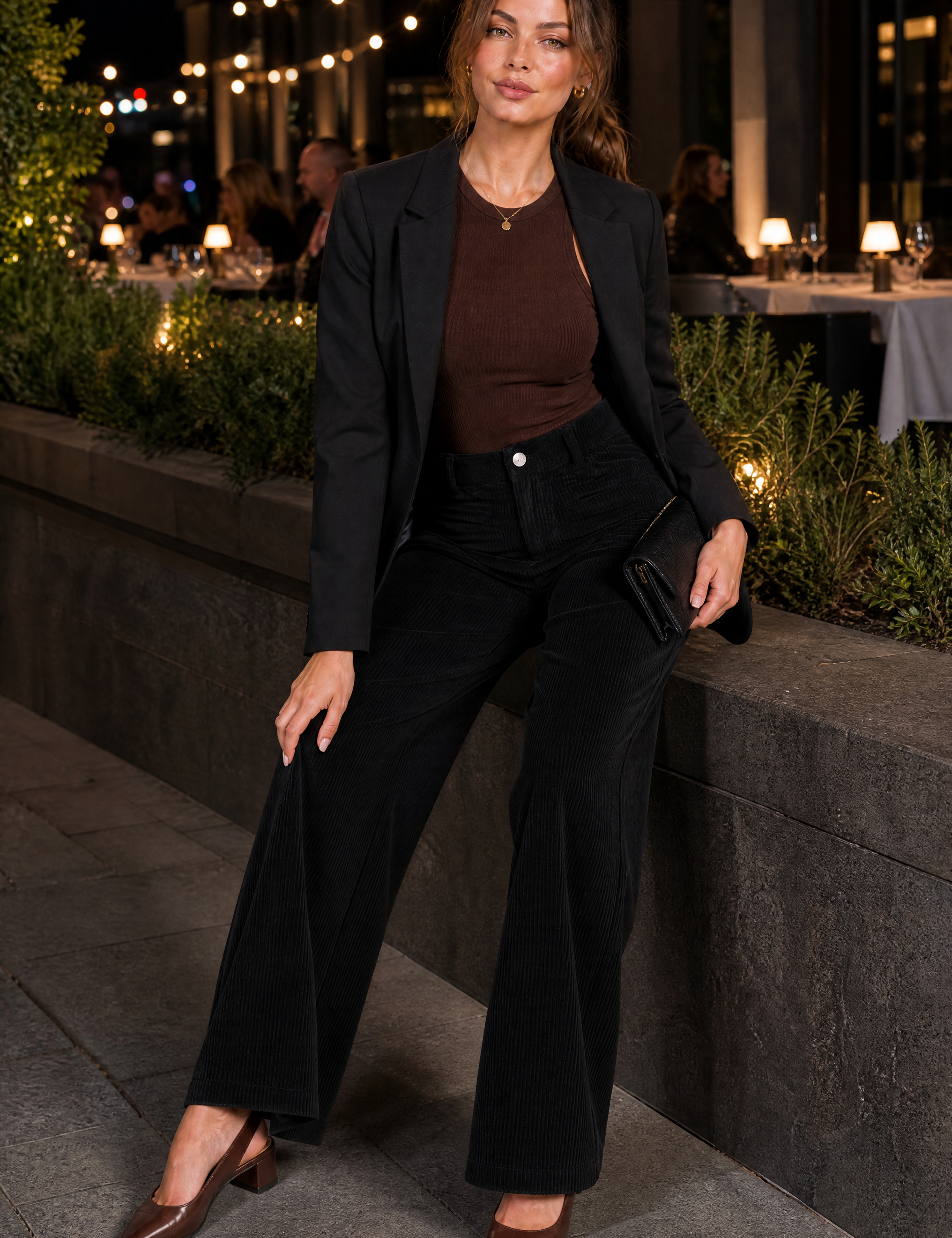 Pantalon large velours côtelé taille haute | Variante Noir - Lifestyle | Lounelle Paris