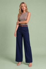 Belted Mid-Rise Wide-Leg Pants