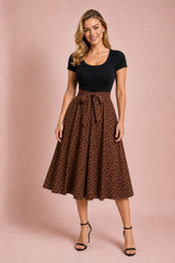 Polka dot dual-fabric dress