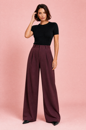 Pantalon taille haute jambes larges | Variante Bordeaux | Lounelle Paris
