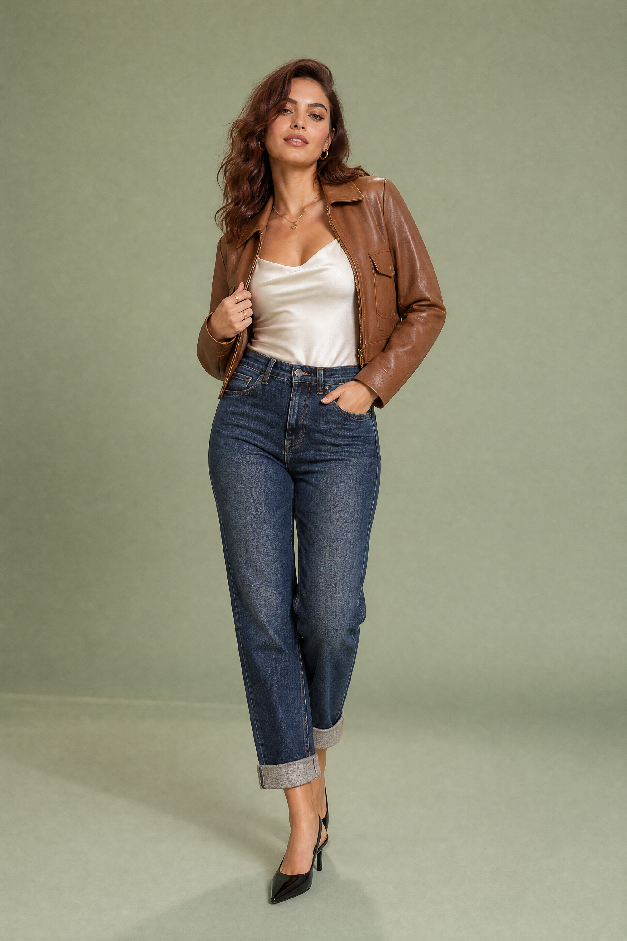 Jean mom bleu foncé taille haute coupe droite | Vue de face | Lounelle Paris