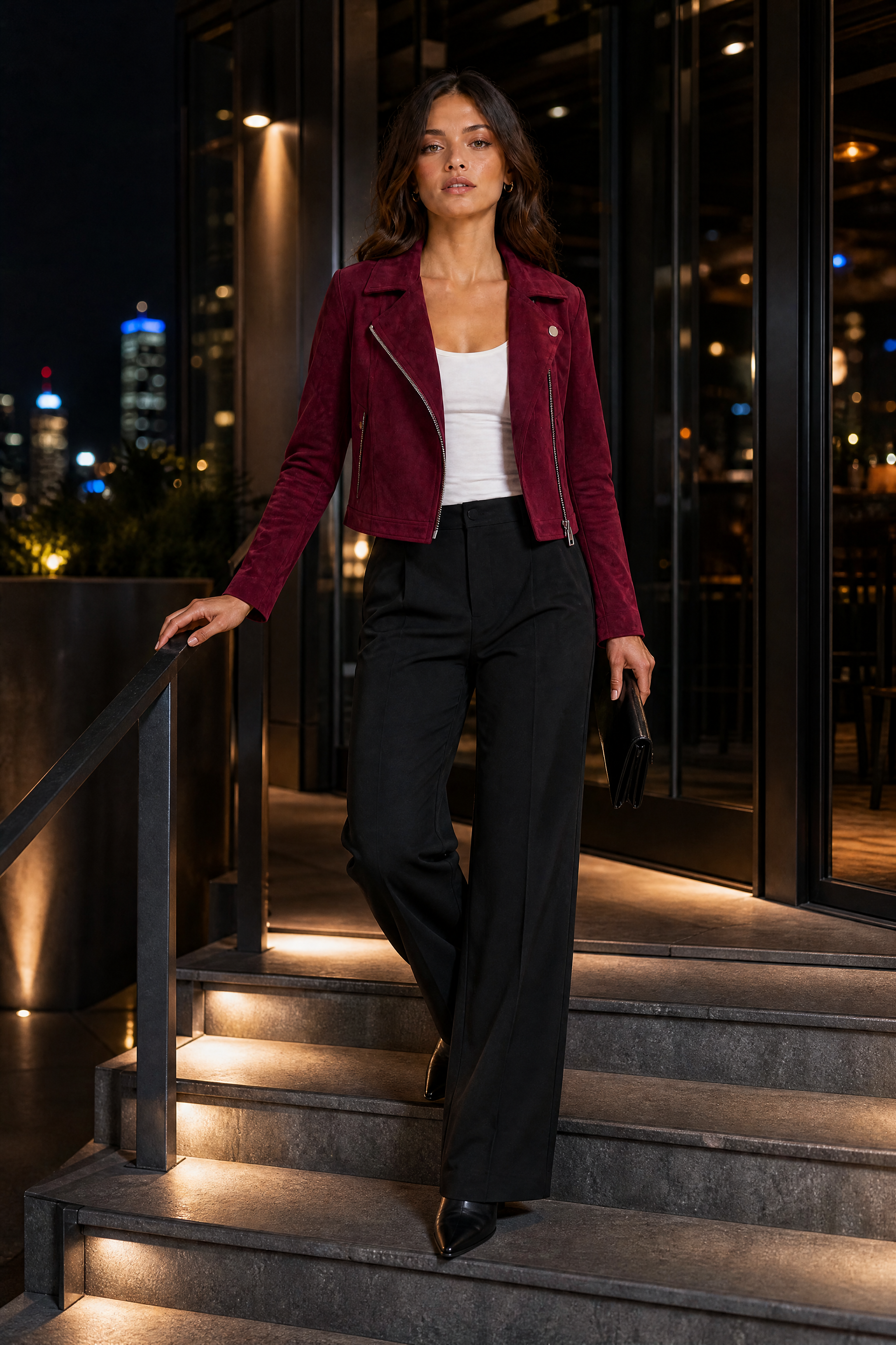 Veste courte suédine zip asymétrique | Variante Bordeaux - Lifestyle | Lounelle Paris