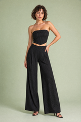 Striped Bandeau and Wide-Leg Pants Set