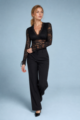 Black long-sleeved lace bodysuit