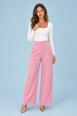 High-Waisted Button-Front Wide-Leg Pants