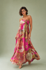 Floral Flared Bandeau Maxi Dress