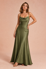Military Green Lace-Up-Back Maxi Dress