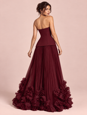 Strapless Pleated Red Gown