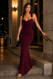 Robe longue col bénitier dos nu | Variante Bordeaux - Lifestyle | Lounelle Paris