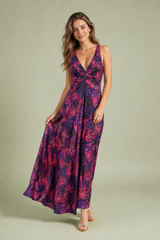 Floral Plunge-Neck Backless Maxi Dress