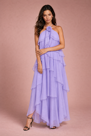 Robe longue dos nu à volants | Variante Violet | Lounelle Paris