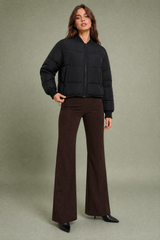 Short Quilted Baseball-Collar Jacket