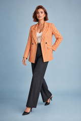 Orange Striped Relaxed-Fit Blazer