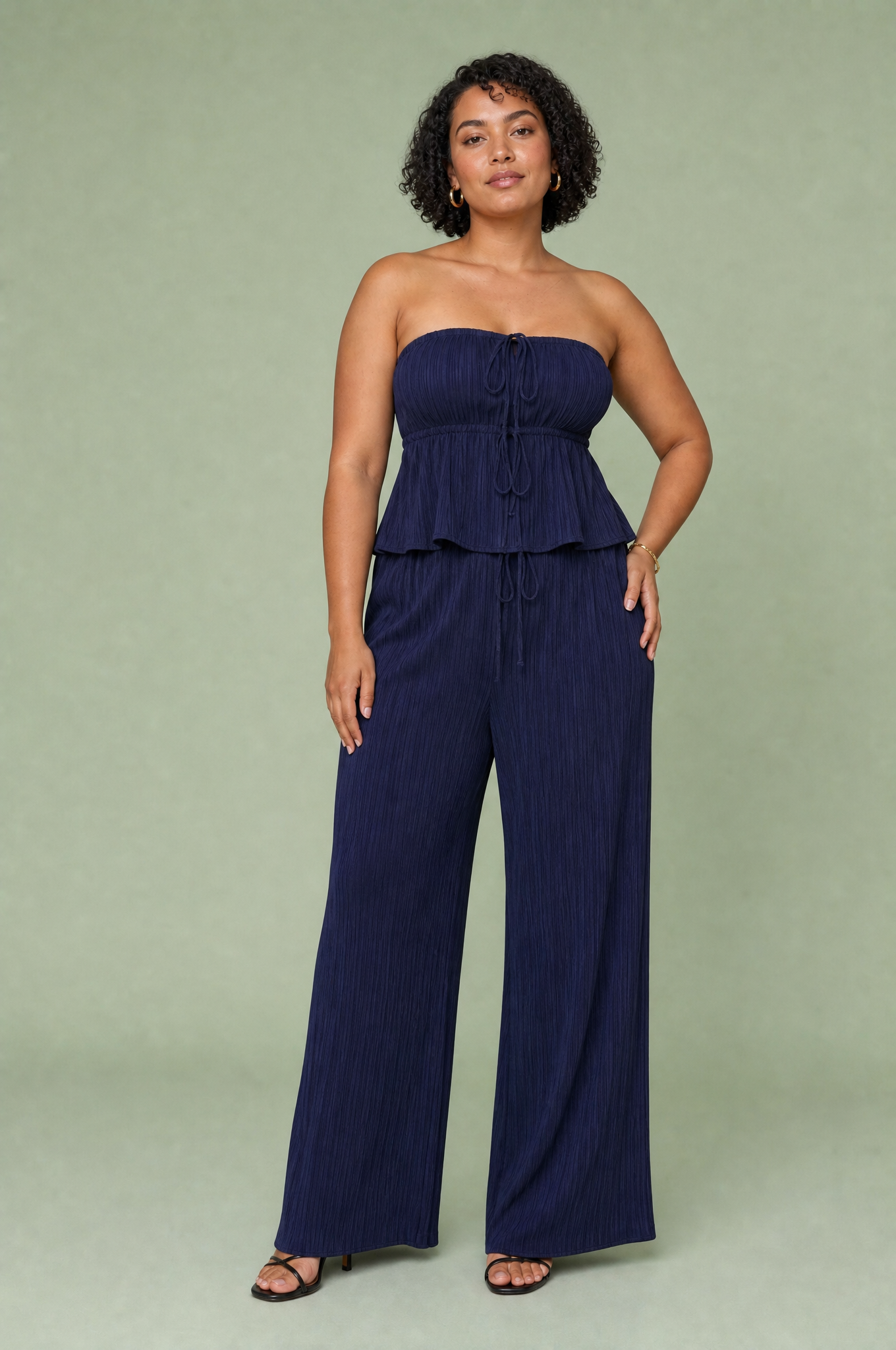 Ensemble pantalon large bustier volanté | Porté sur une autre silhouette | Lounelle Paris