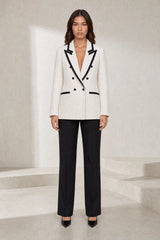 Blazer blanc tweed à contraste noir