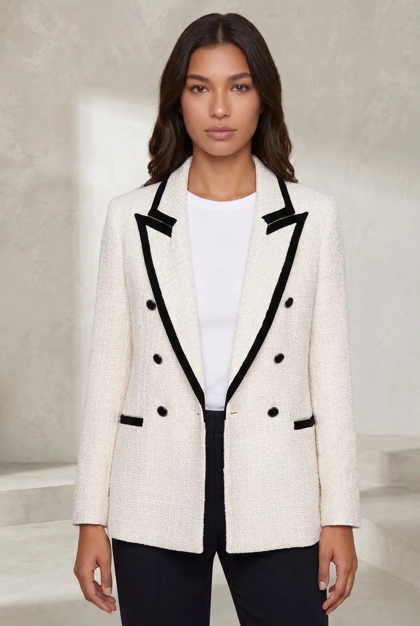 Blazer blanc tweed à contraste noir | Lounelle Paris