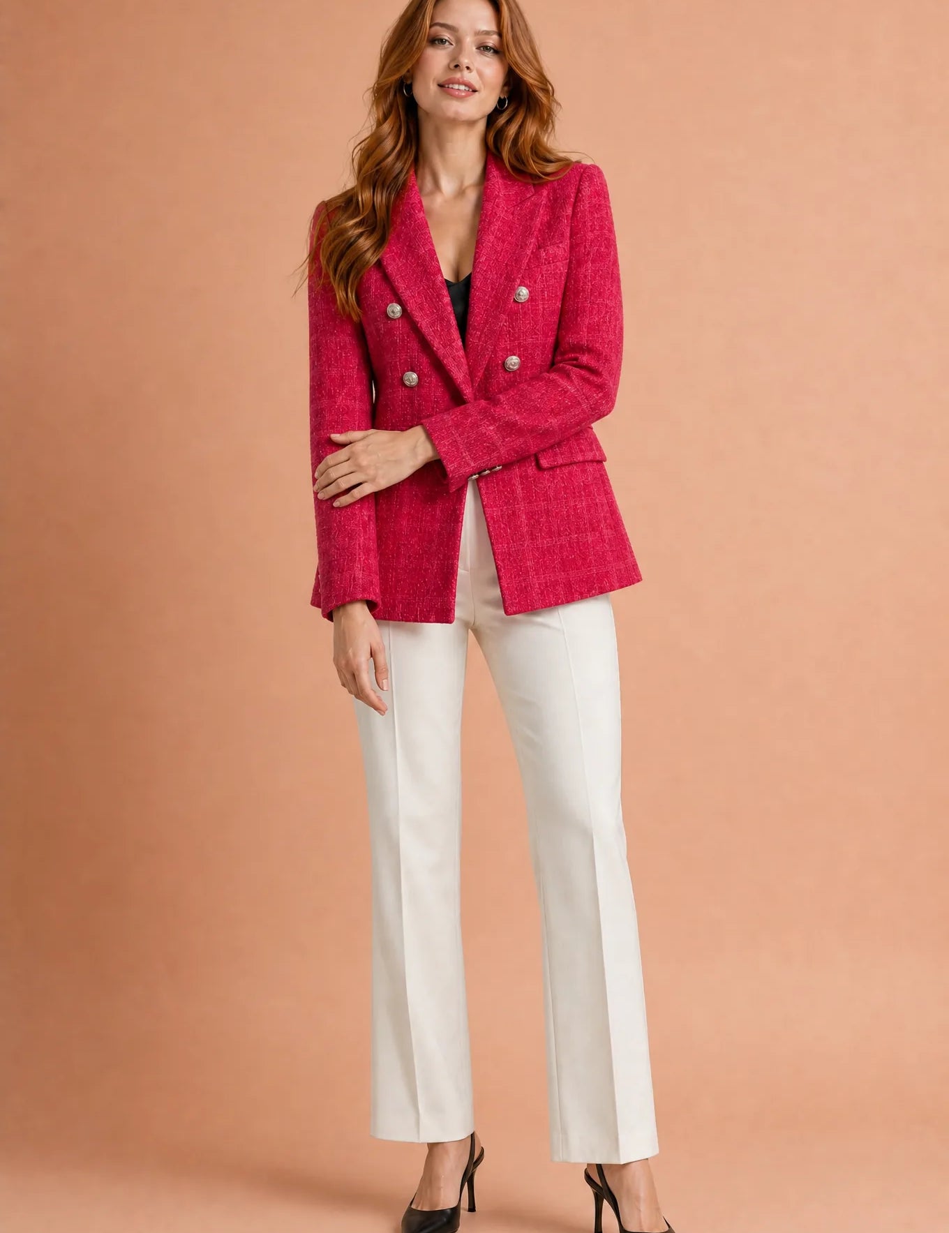 Blazer croisé en tweed | Variante Rouge | Lounelle Paris