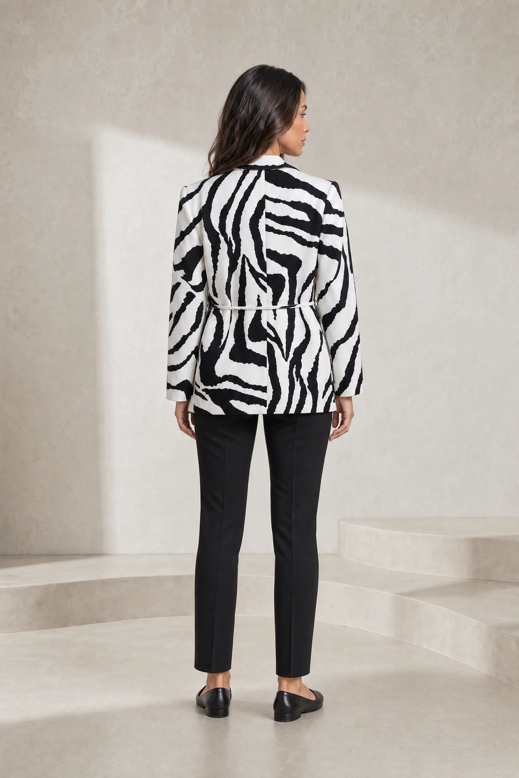 Blazer zébré col V ceinturé | Lounelle Paris