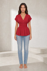 Blouse col V taille cintrée
