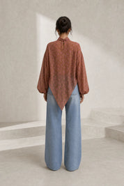 Blouse marron fleurie col lavallière | Lounelle Paris