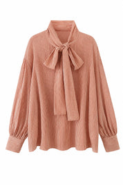 Blouse rouge orangée à rayures lavallière | Lounelle Paris