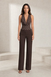 Body marron à pois décolleté drapé | Lounelle Paris